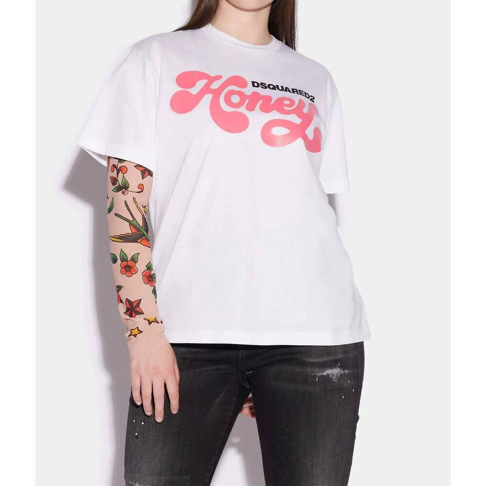 NEW DSQUARED2 women's honey graphic t-shirt in white